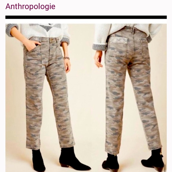 Anthropologie Pants - Anthropologie Mavis Camo Utility Straight Leg Embroidered Pants Sz 27